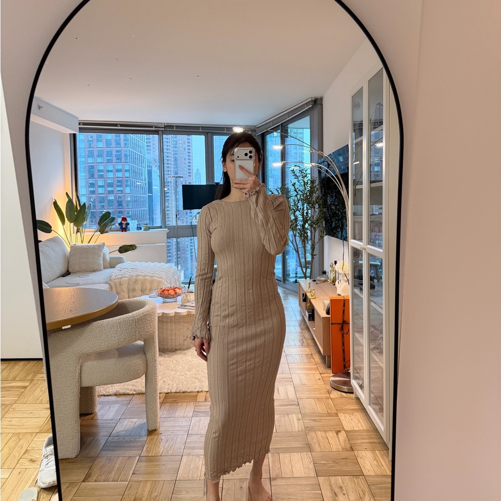 Beige Knit Low Back Dress